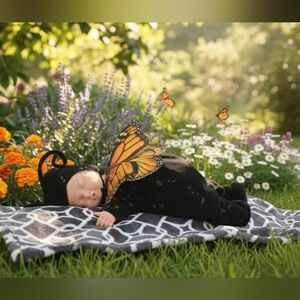 Anne Geddes - Closed Eyes - Black and Orange Baby in a Monarch Butterfly Outfit